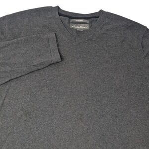 Eddie Bauer Mens TXL Charcoal Gray Cotton Merino Wool V-Neck Sweater Tall XL
